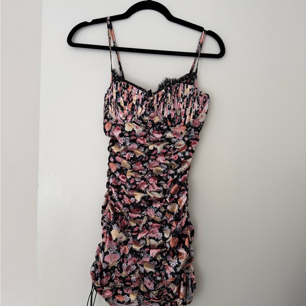 For Love And Lemons Floral Mini Dress - Pink and Black